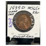 1939-D Lincoln Wheat Penny MS65+ RBR