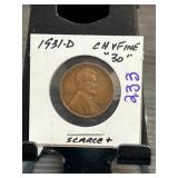 1931-D Lincoln Wheat Cent in Holder