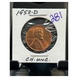 1952-D Lincoln Wheat Cent, CH. UNC.