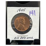 1945 Lincoln Wheat Cent CH RED UNC