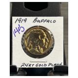 1919 Buffalo Nickel with 24kt Gold Plating