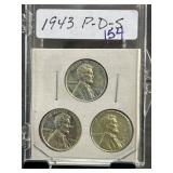 1943 Lincoln Steel Cents P-D-S Set
