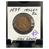 1939 Lincoln Wheat Cent MS64+ Brown