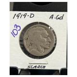1919-D Buffalo Nickel Graded as AG-6
