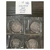 Four Canada 50-Cent Coins in Mint Condition
