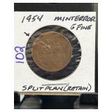 1954 Lincoln Wheat Cent Mint Error Coin