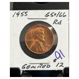 1955 Lincoln Wheat Cent Graded Gem Red