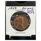 1953 Lincoln Wheat Penny in CH. UNC Condition