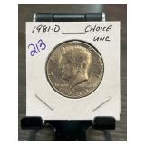 1981-D Kennedy Half Dollar, Choice UNC
