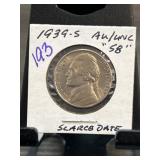 1939-S Jefferson Nickel AU/UNC Scarce Date