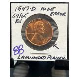 1947-D Lincoln Wheat Cent With Lamination Error