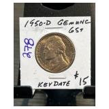 1950-D Jefferson Nickel Key Date Gem Unc 65