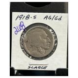 1918-S Buffalo Nickel Graded AG6/6d