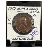 1951 Lincoln Wheat Penny with Mint Error