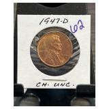 1947-D Lincoln Wheat Cent, Ch. UNC Condition