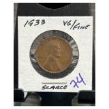 1933 Lincoln Wheat Cent in VG Condition