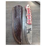 Damascus Steel Knife With Custom Sheath