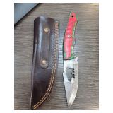Custom Knife with Multicolor Handle and Leather Sh