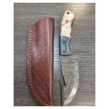 Damascus Steel Knife with Leather Sheath