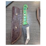 Custom Knife with Sheath and Green Handle