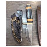 Damascus Steel Knife With Leather Sheath