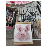 Pig-Themed Ceramic Coasters with Holder