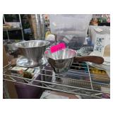 Two MCM Metal Bowls with Wooden Handles