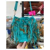 Turquoise Fringe Drawstring Handbag