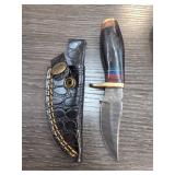 Damascus Steel Knife with Leather Sheath
