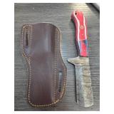 Damascus Steel Knife with Leather Sheath