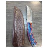Handmade Knife with Colored Handle and Leather She