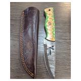 Damascus Steel Knife with Custom Handle and Sheath