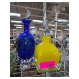 Colored Glass Decanters With Crescent and Star Sto