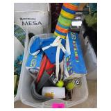 Plastic Bin With Assorted Summer and Outdoor Items