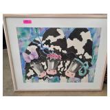 Framed Watercolor Painting of Three Cows by Boecke