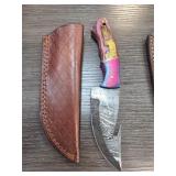 Damascus Steel Knife with Leather Sheath