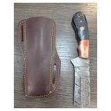 Damascus Steel Knife with Leather Sheath