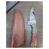 Damascus Steel Knife with Custom Handle and Sheath