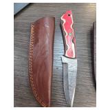 Damascus Steel Fixed Blade Knife with Leather Shea