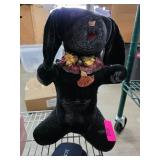Heavy Plush Black Dog Figure With Decorative Colla
