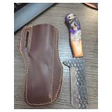 Custom Knife with Patterned Blade and Sheath