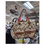 Canvas Tote Bag With Cactus Print and Leather Stra