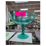 Aqua Glass Pedestal Compote Bowl