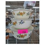 Three Stacking Bowls with Floral Design