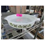 White Fire King Glass Baking Dish with Floral Patt