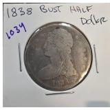 1838 Bust Half Dollar Coin in Holder