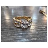 Gold-Tone Ring With Center Stone and Accents