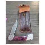 Folding Knife with Leather Sheath