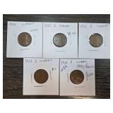 5 Wheat Pennies from 1910-1919