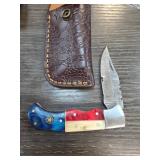 Folding Knife with Multicolor Handle and Sheath
